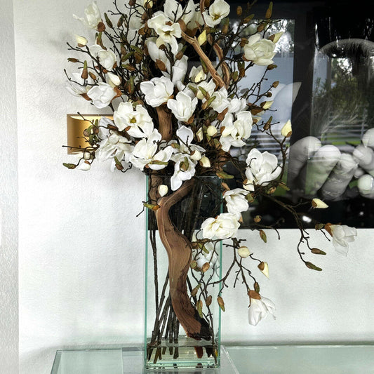 White Magnolia Vase in 20-Inch Tall Modern Home